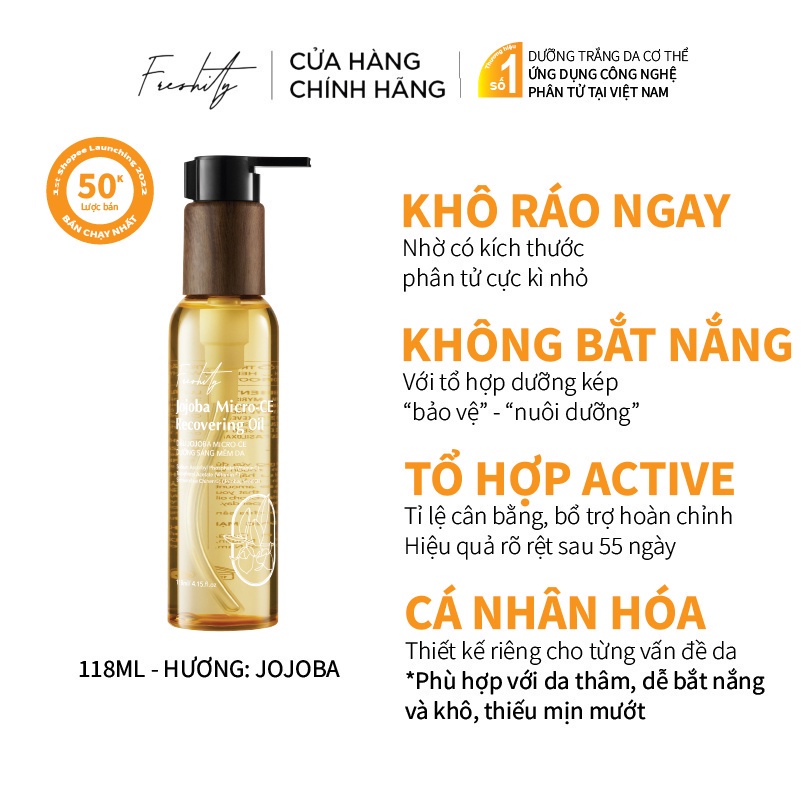 Bộ dưỡng giảm mụn lưng Freshity Kem Dưỡng Trắng Da Từ Củ Nghệ 200g và Dầu Dưỡng Jojoba Vi Chất Vitamin CE 118ml