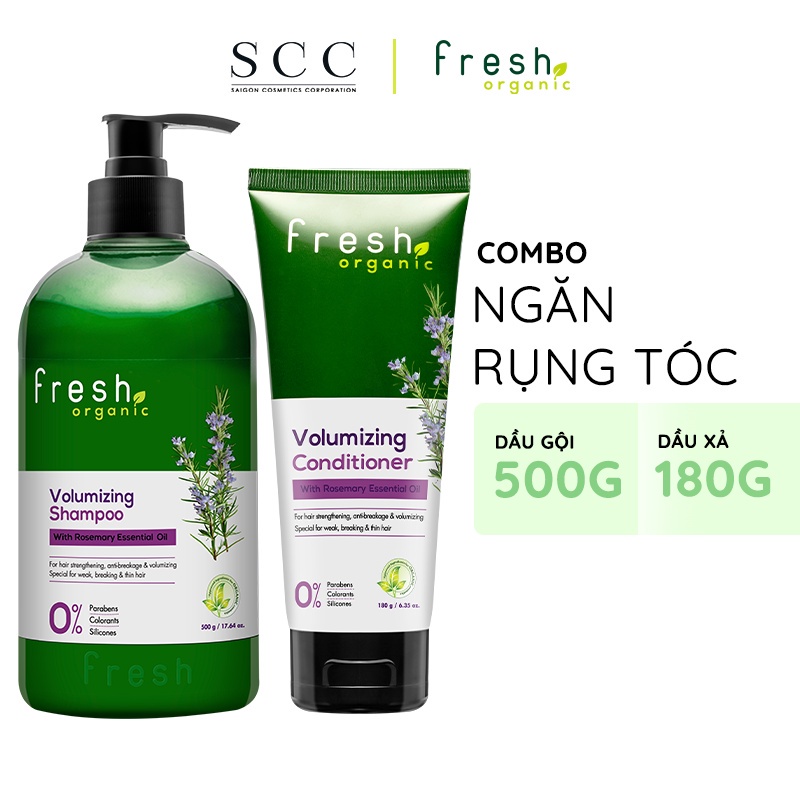 Combo Gội - Xả Fresh Organic Rosemary Ngăn Rụng Tóc 500g + 180g