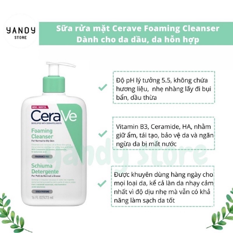 Sữa Rửa Mặt Cerave Foaming Facial Cleanser Dịu Nhẹ