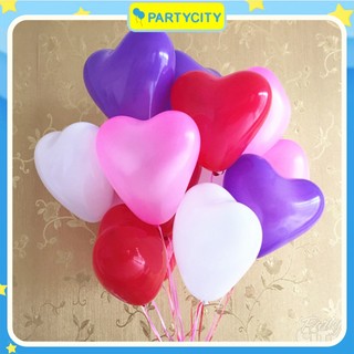 Set 50 Bong Bóng Cao Su Hình Trái Tim 20cm Trang Trí Sinh Nhật, Phòng Cưới, Sự Kiện - PartyCity