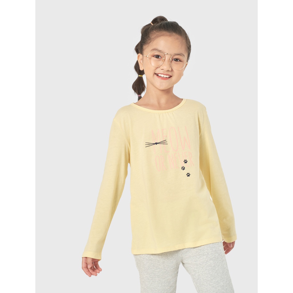 Combo 2 áo bé gái CANIFA dài tay cổ tròn chất liệu cotton ML23 1LA22W002