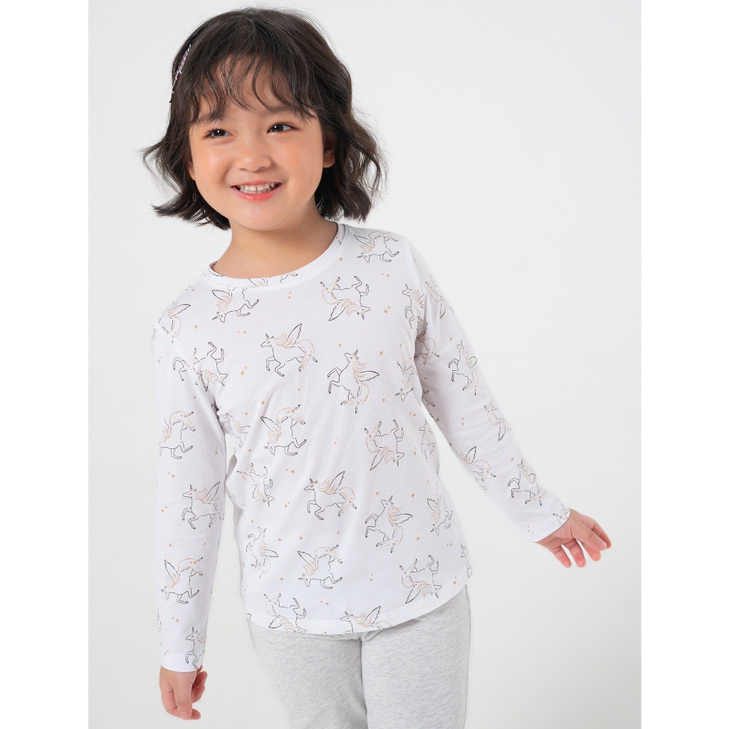 Combo 2 áo bé gái CANIFA dài tay cổ tròn chất liệu cotton ML23 1LA22W002