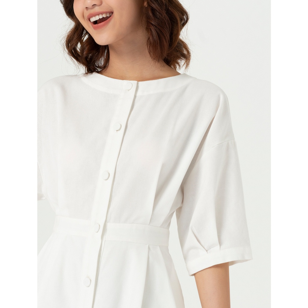 Váy liền nữ CANIFA chất liệu linen tay lỡ chiết eo dáng xòe 6DS22W025
