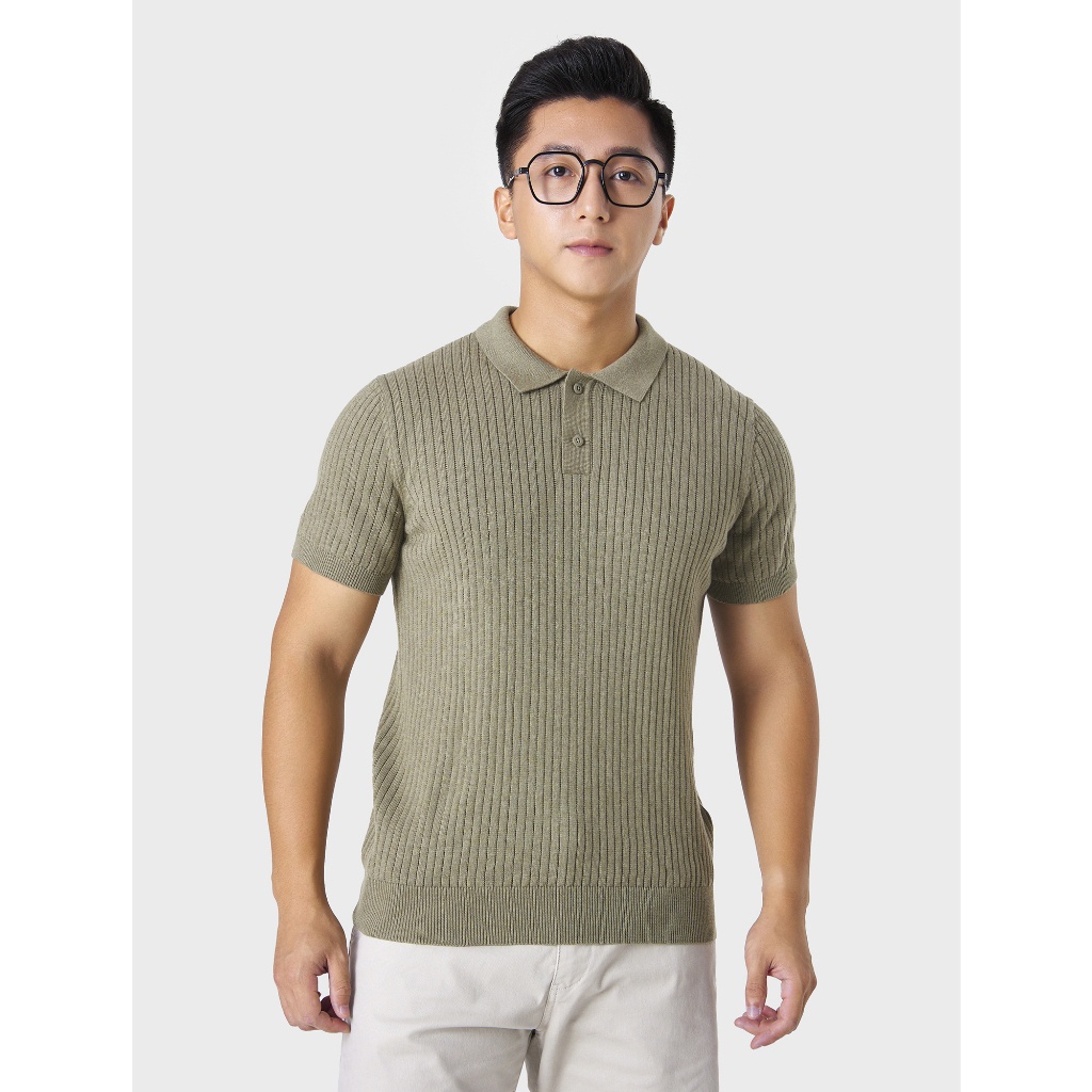 Áo polo nam CANIFA cộc tay cổ bẻ sợi dệt dáng suông 8TE23W001