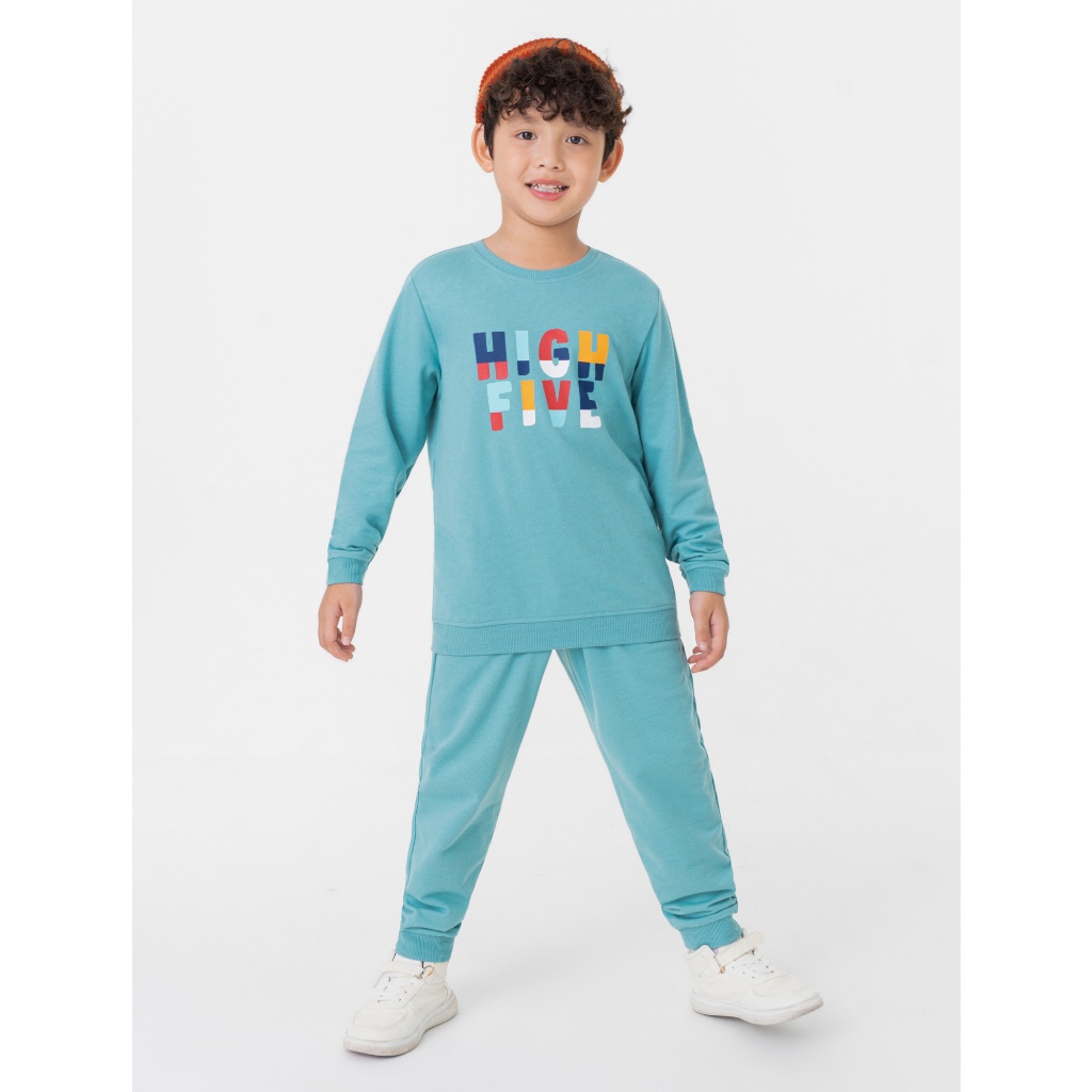 Bộ quần áo nỉ bé trai CANIFA áo dài tay quần dài có hình in 2ST23W001