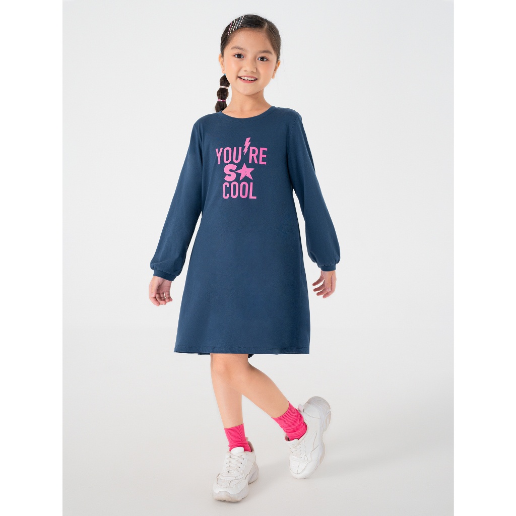 Váy liền bé gái CANIFA chất liệu cotton dài tay có hình in dáng suông 1DS22W003