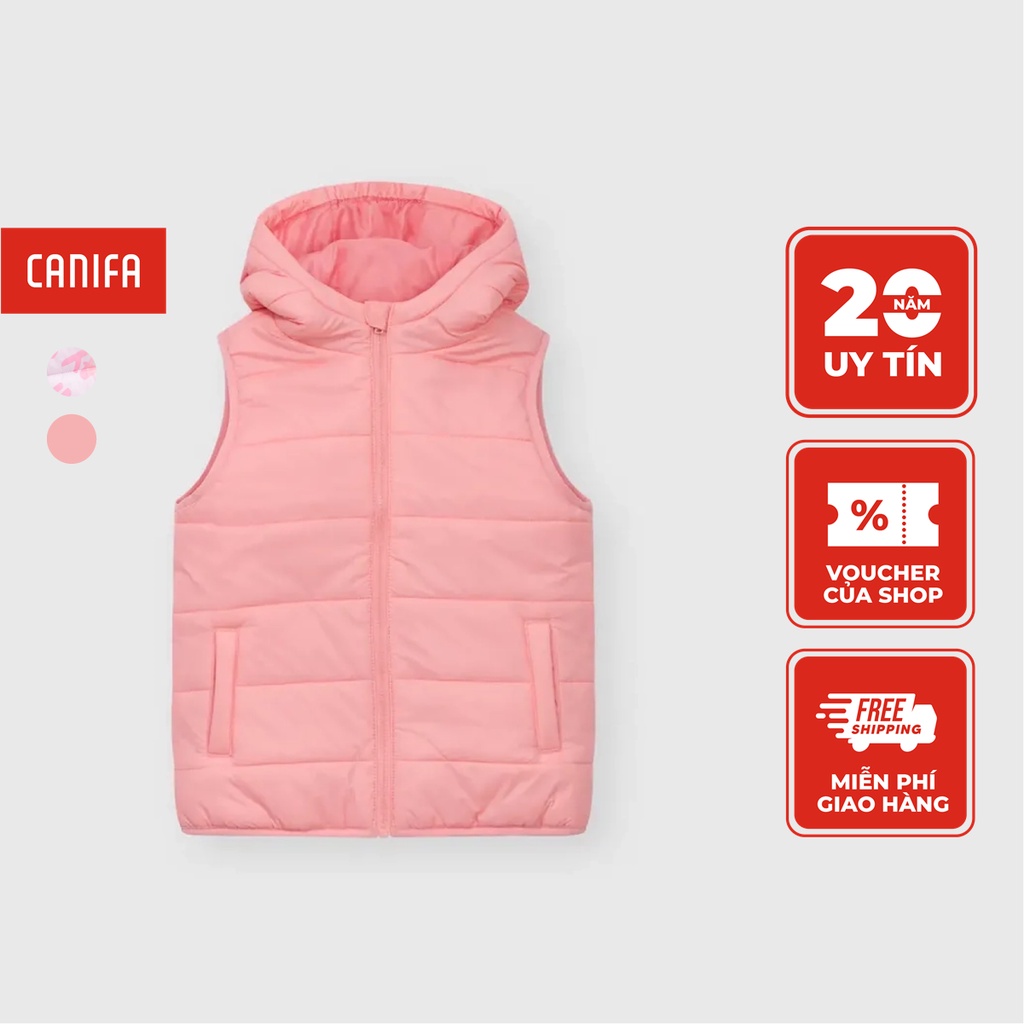 Áo khoác bé gái CANIFA áo gilet chần bông không tay có mũ 1OT23W005