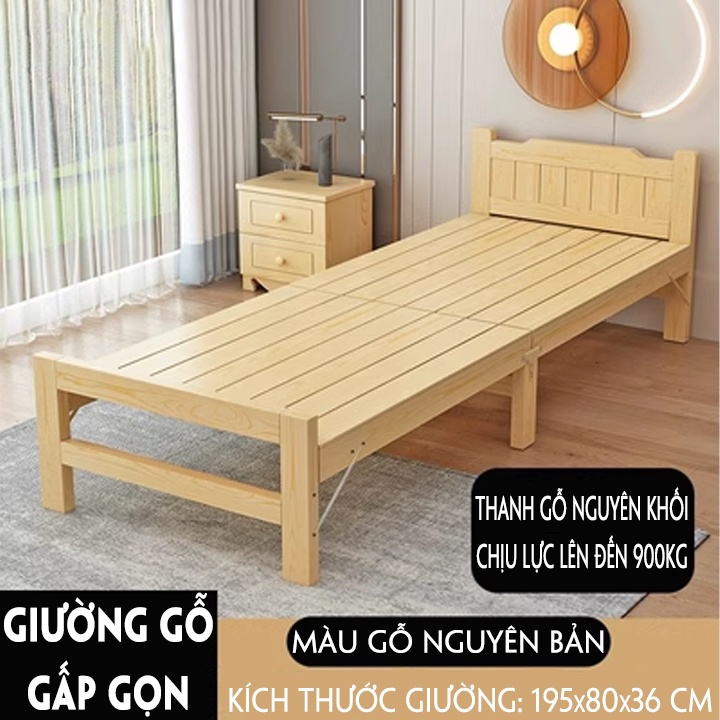 Giường ngủ xếp gọn gỗ thông thiết kế thông minh gấp gọn tiện lợi tải trọng lớn kích thước 80cm