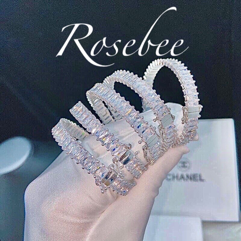 Vòng tay nữ đính full đá Baguette mạ bạch kim