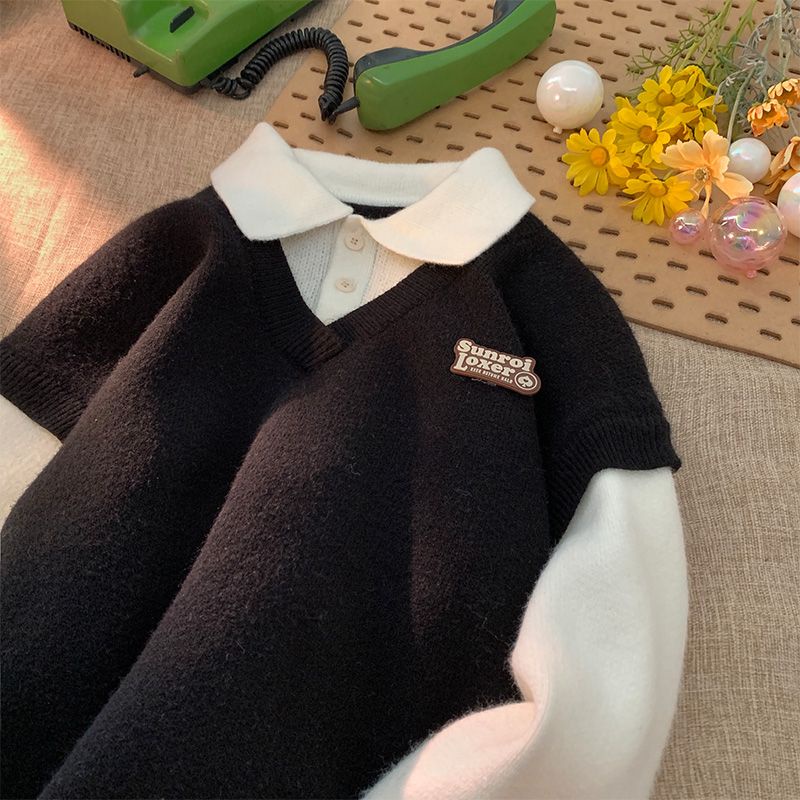 Áo sweater Giả Hai Lớp Dáng Rộng Phong Cách hong kong Thời Trang Thu Đông Mới Cho Nam