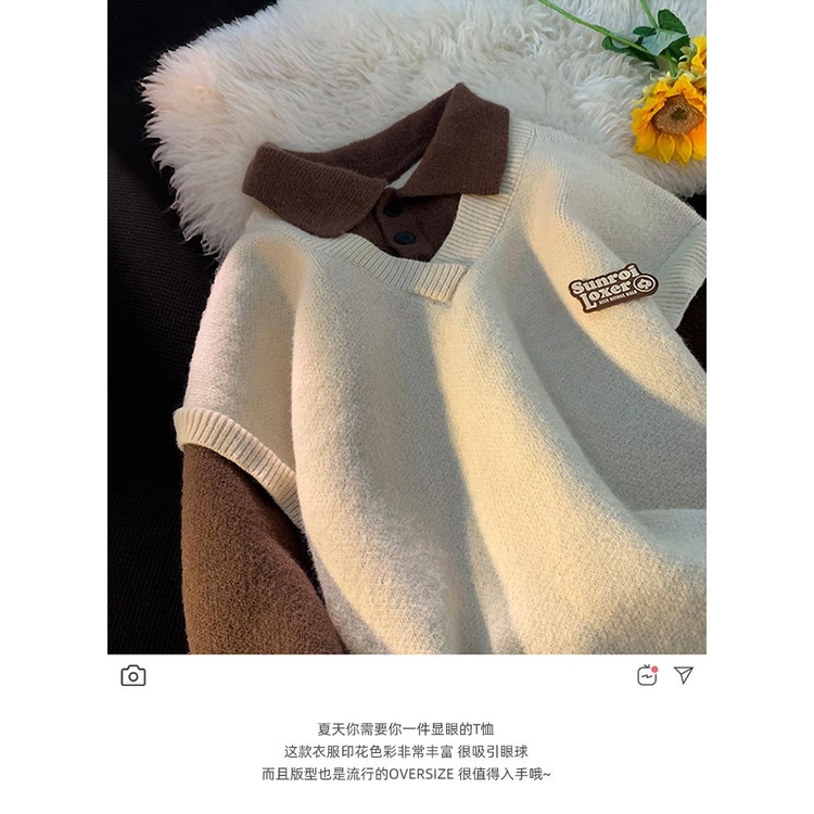 Áo sweater Giả Hai Lớp Dáng Rộng Phong Cách hong kong Thời Trang Thu Đông Mới Cho Nam