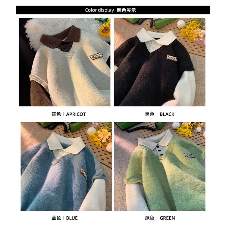 Áo sweater Giả Hai Lớp Dáng Rộng Phong Cách hong kong Thời Trang Thu Đông Mới Cho Nam