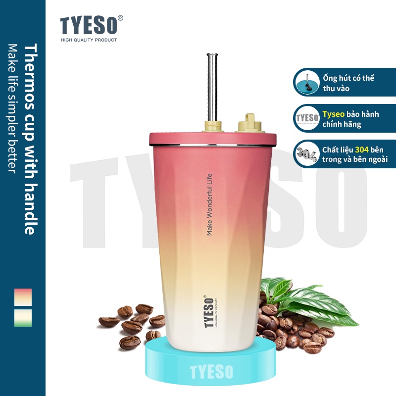【Christmas gift 🎄🎁】Tyeso ly giữ nhiệt 600ml bình giữ nhiệt có ống hút inox 304 Bình Nước Giữ Nhiệt