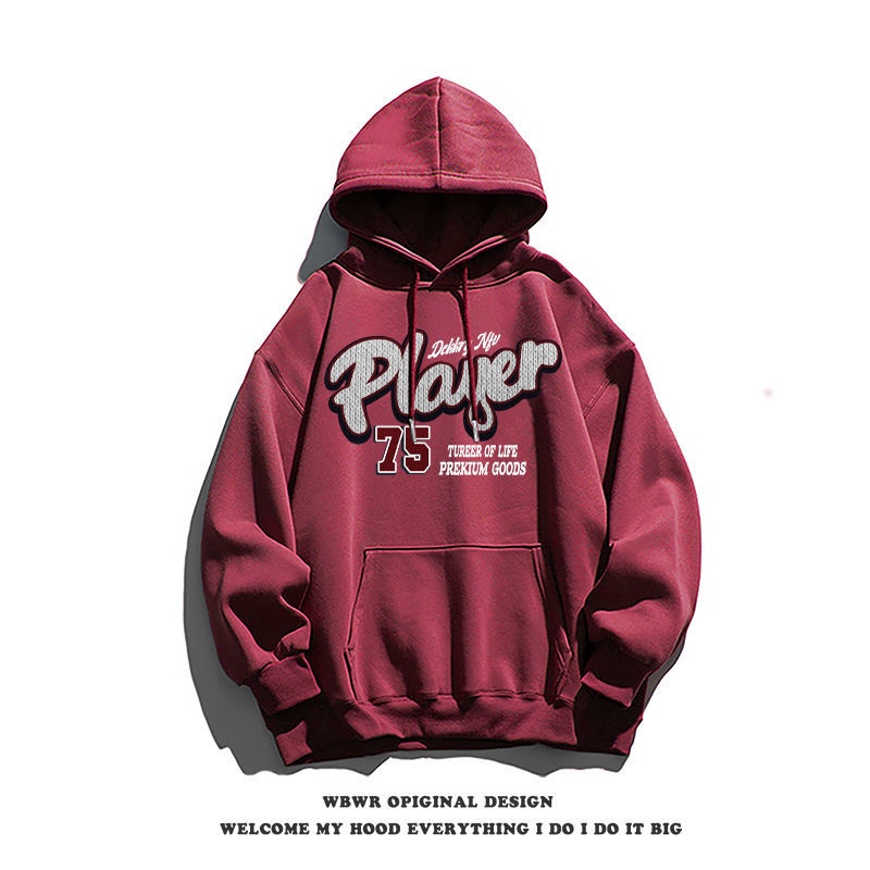 Áo Khoác Hoodie Vải Nỉ Dày Dặn Màu Đỏ Rượu Vang Phong Cách Hip Hop Đường Phố Mỹ Cho Nam ddffs.vn