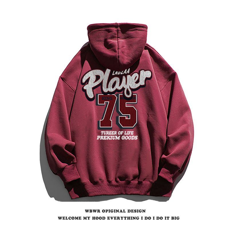 Áo Khoác Hoodie Vải Nỉ Dày Dặn Màu Đỏ Rượu Vang Phong Cách Hip Hop Đường Phố Mỹ Cho Nam ddffs.vn