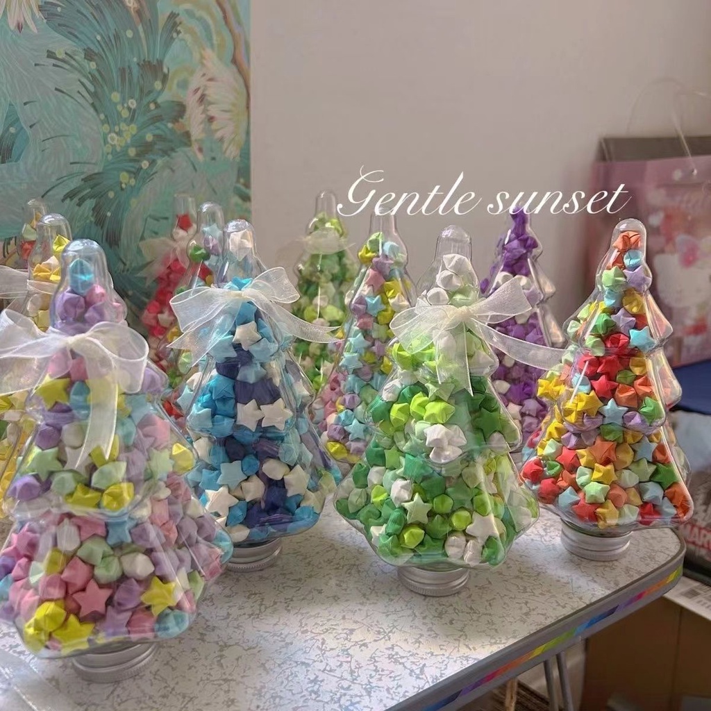 Lọ Hoa Ngôi Sao origami Màu gradient Phong Cách Giáng Sinh Giống Cây Thông Ngôi Sao origami Ngôi Sao May Mắn h