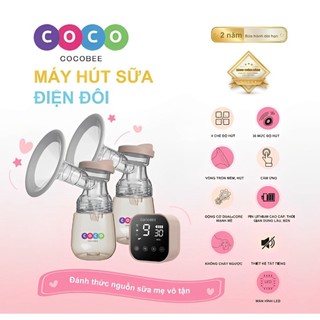 Máy hút sữa, máy hút sữa điện đôi COCOBEE cầm tay, 4 chế độ hút không đau, có massage, bảo hành 12 tháng