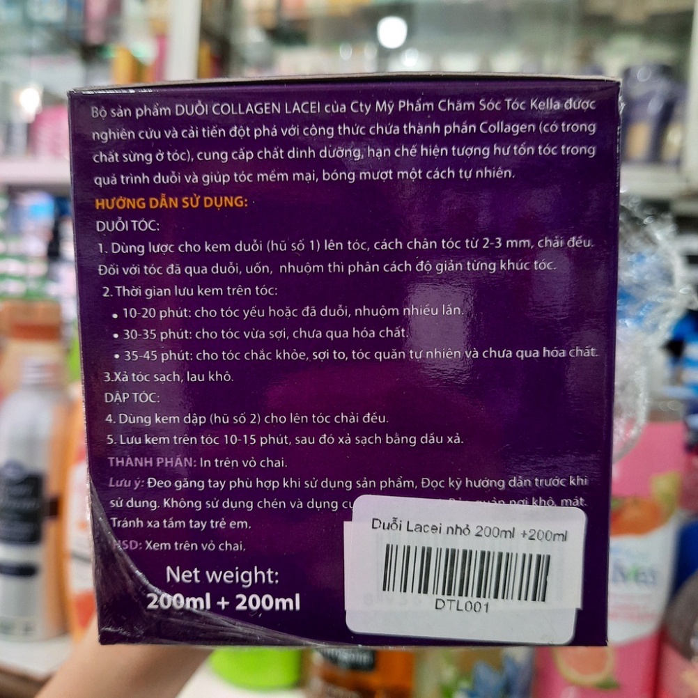 Chính hãng THUỐC DUỖI TÓC KHÔNG KẸP NHIỆT BÓNG MƯỢT DÙNG CHO CÁ NHÂN TẠI NHÀ LACEI COLLAGEN 200ml x 2