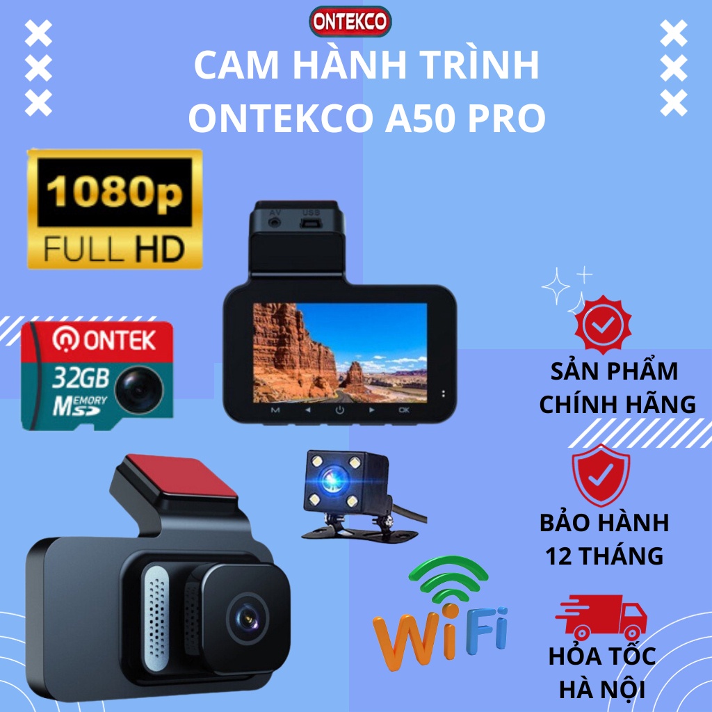 Camera hành trình ô tô ONTEKCO A50 PRO wifi FULL HD,góc quay siêu rộng - Xem video qua app VIIDURE trên điện thoại