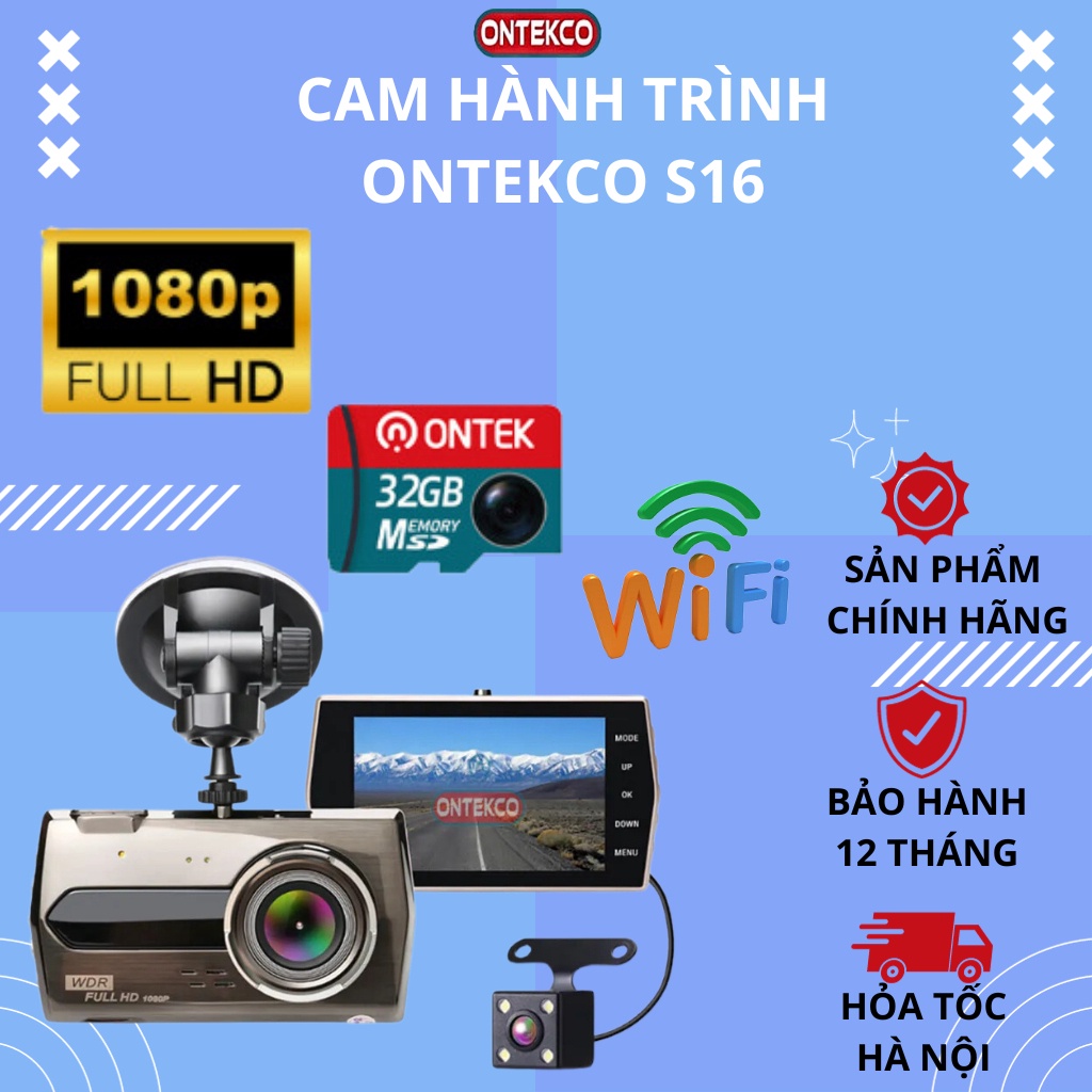Camera Hành Trình Ô Tô ONTEKCO S16 Full HD 1296p Chống Rung Camera Trước Và Sau Oto Siêu Nét