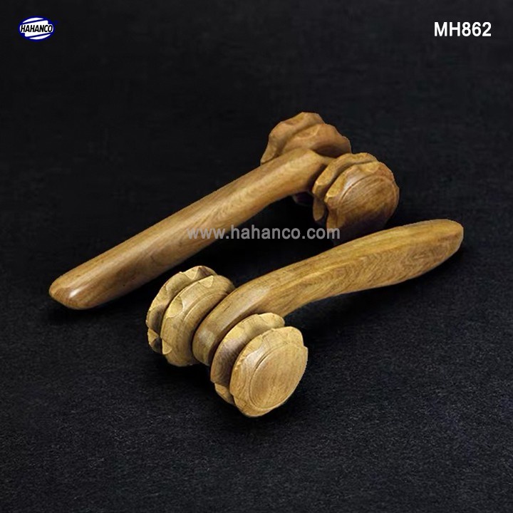 Cây lăn massage toàn thân 2 bánh gai đôi đa năng bằng gỗ thơm chăm sóc sức khỏe /HAHANCO