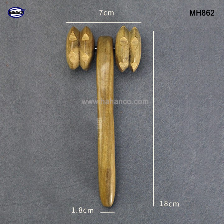 Cây lăn massage toàn thân 2 bánh gai đôi đa năng bằng gỗ thơm chăm sóc sức khỏe /HAHANCO