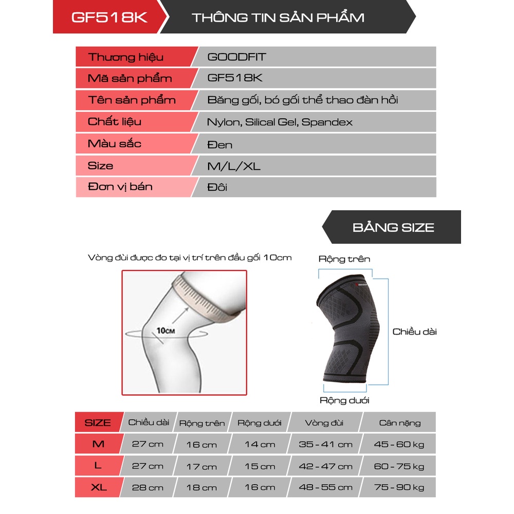 Băng đầu gối, bó gối thể thao đàn hồi GoodFit GF518K