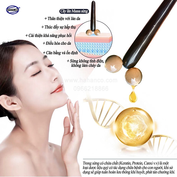 Cây lăn massage 3D nâng cơ mặt và body bằng sừng không tĩnh điện -  HAHANCO MH826