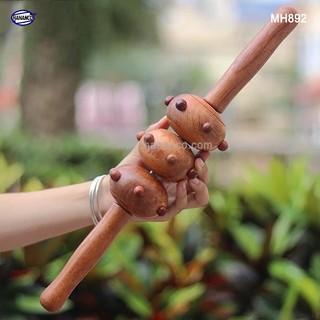 Cây lăn massage toàn thân 3 bánh bi gai bằng gỗ thơm - chăm sóc sức khỏe - mh892 - hahanco