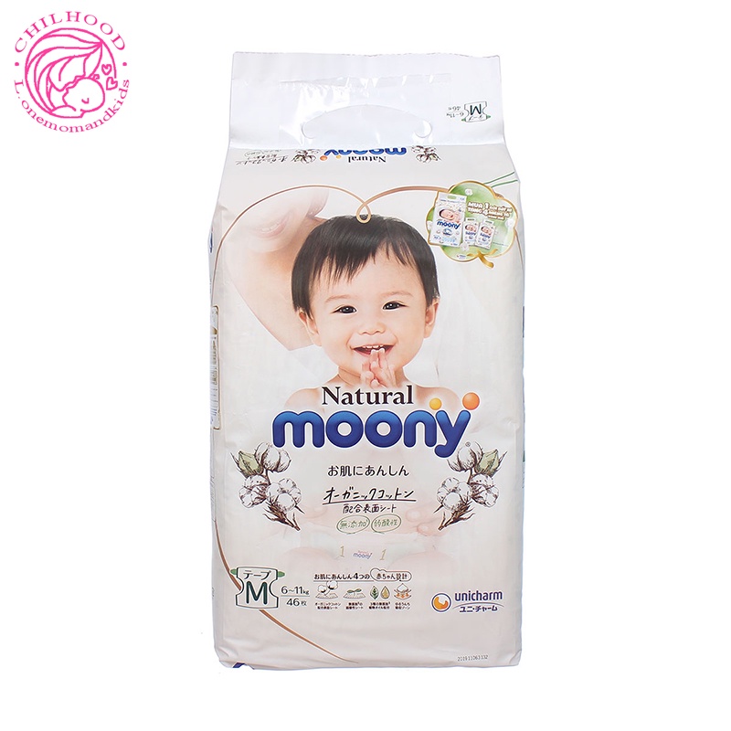 Bỉm tã dán Moony Natural size M 46 miếng 6-11kg