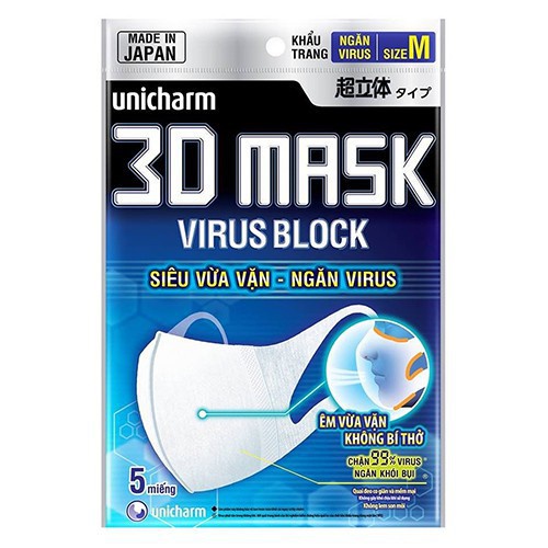 Khẩu Trang Unicharm 3D Mask Virus Block Ngăn Virus