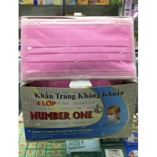 Hộp 50 Cái Khẩu trang y tế kháng khuẩn Number One 4 lớp lọc (Hồng)