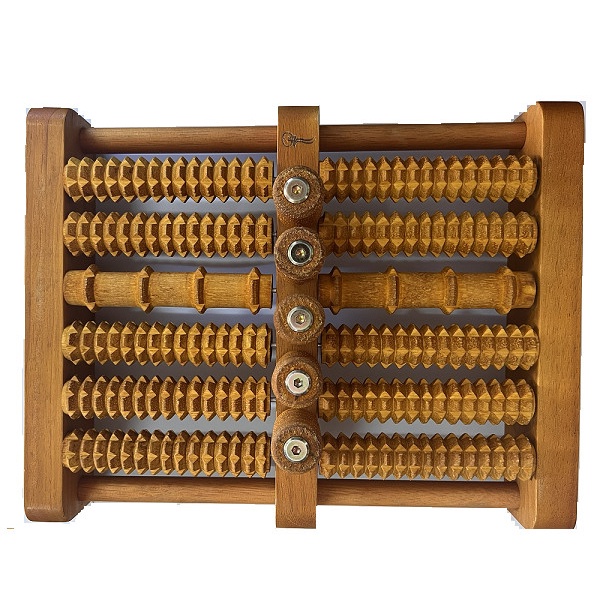 Bàn lăn chân gỗ Massage 6 hàng gỗ cao su tự nhiên, matxa huyệt đạo