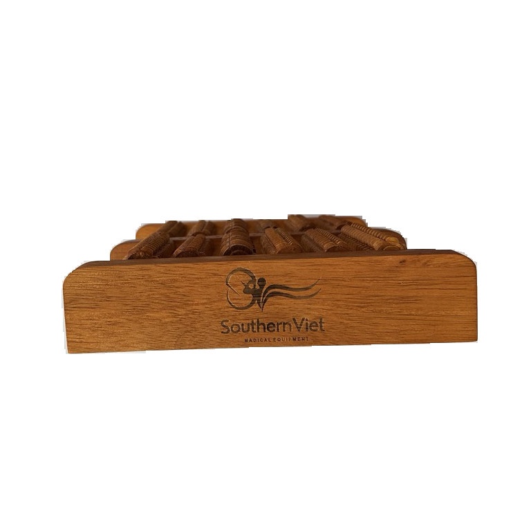 Bàn lăn chân gỗ Massage 6 hàng gỗ cao su tự nhiên, matxa huyệt đạo