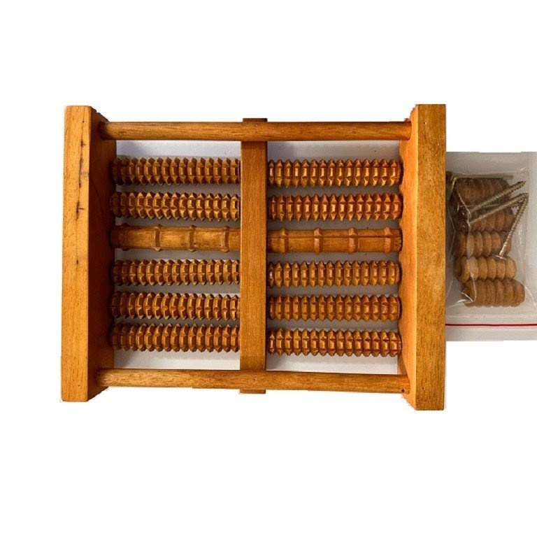 Bàn lăn chân gỗ Massage 6 hàng gỗ cao su tự nhiên, matxa huyệt đạo