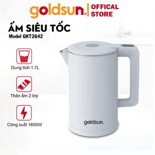Ấm đun nước siêu tốc thông minh - Bình đun siêu tốc inox 3 lớp điều chỉnh nhiệt độ 1.7L Goldsun GKT2642
