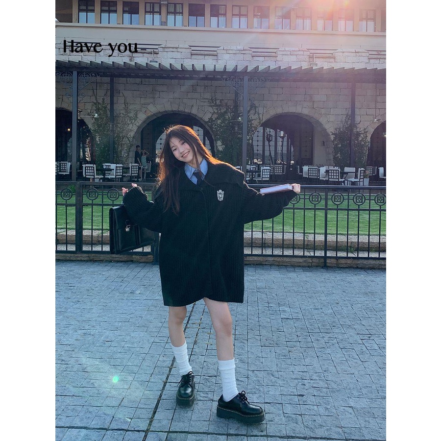 Đen Áo Khoác Len cardigan Tay Dài Dáng Rộng Thời Trang Mùa Thu 2023 Cho Bạn Gái