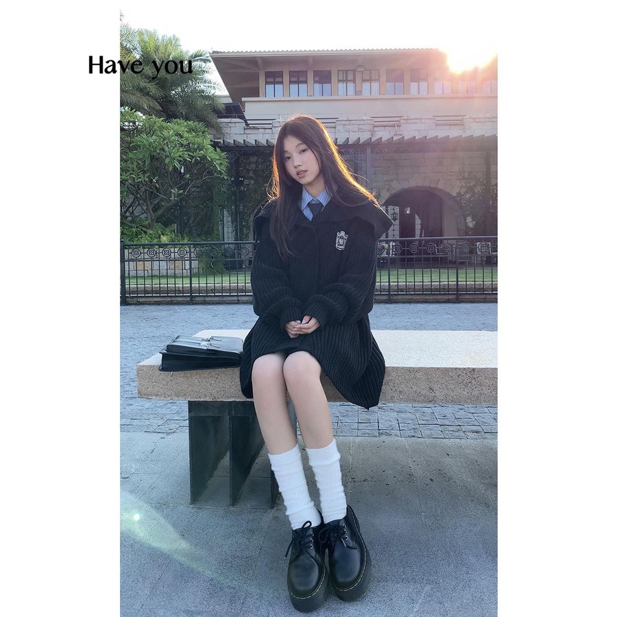 Đen Áo Khoác Len cardigan Tay Dài Dáng Rộng Thời Trang Mùa Thu 2023 Cho Bạn Gái