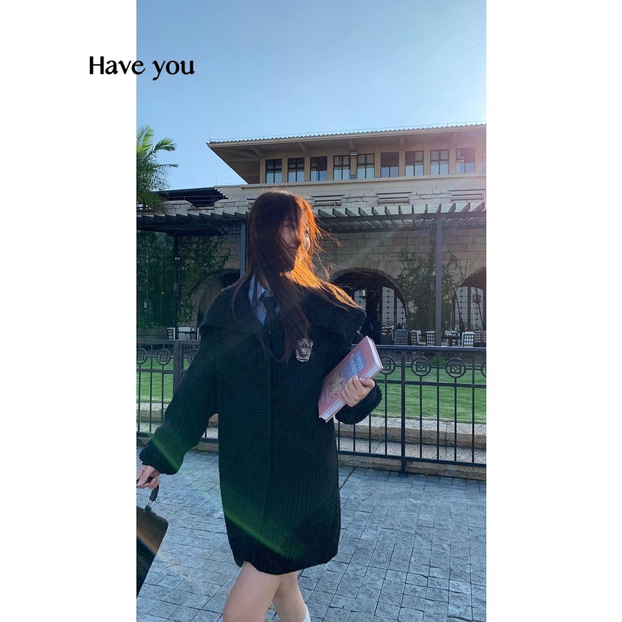 Đen Áo Khoác Len cardigan Tay Dài Dáng Rộng Thời Trang Mùa Thu 2023 Cho Bạn Gái