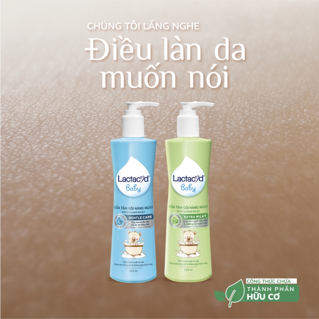 Bộ 1 chai Sữa Tắm Gội Trẻ em Lactacyd Baby Extra Milky 250ml + 1 Lactacyd Baby Gentle Care 250ml