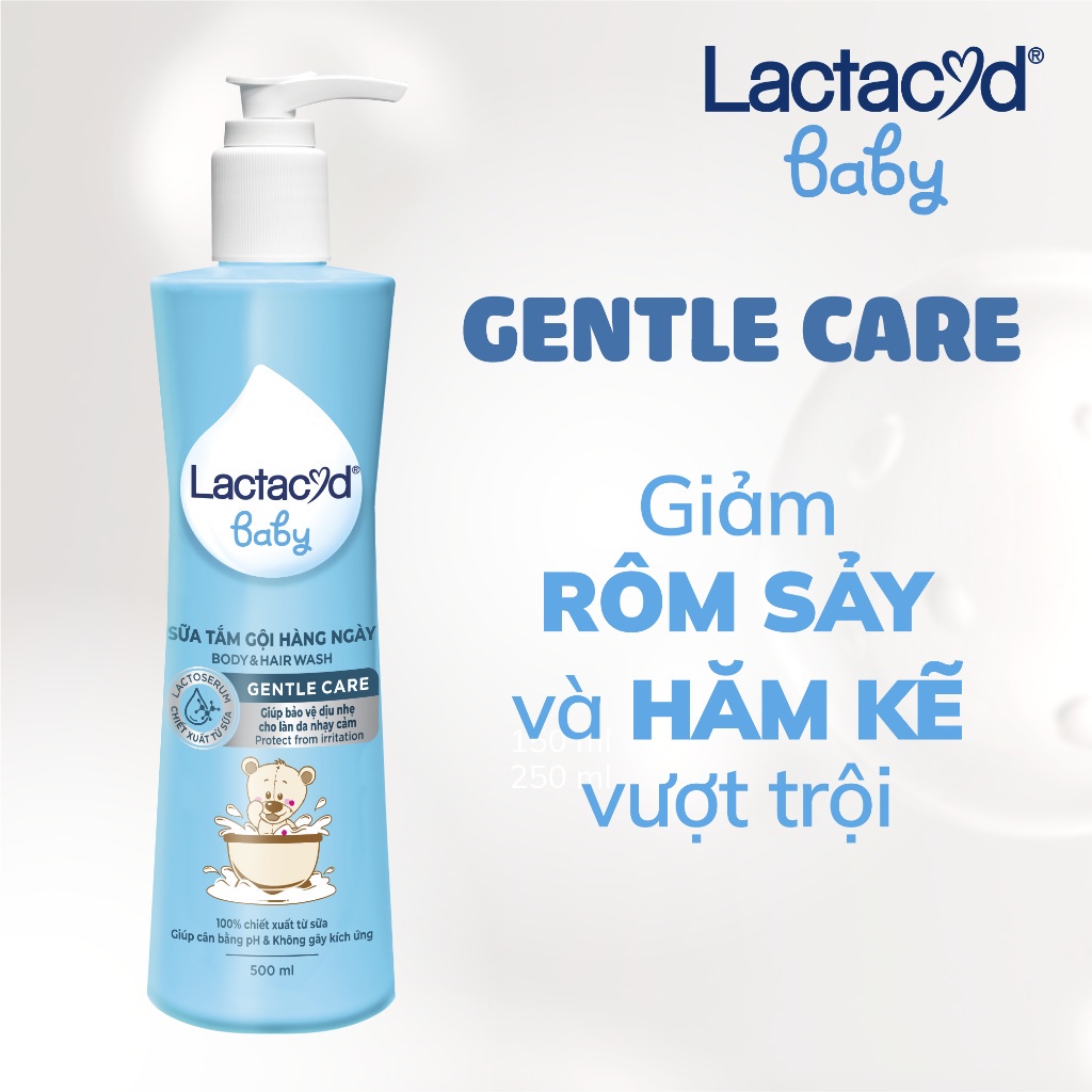 Bộ 1 chai Sữa Tắm Gội Trẻ em Lactacyd Baby Extra Milky 250ml + 1 Lactacyd Baby Gentle Care 250ml