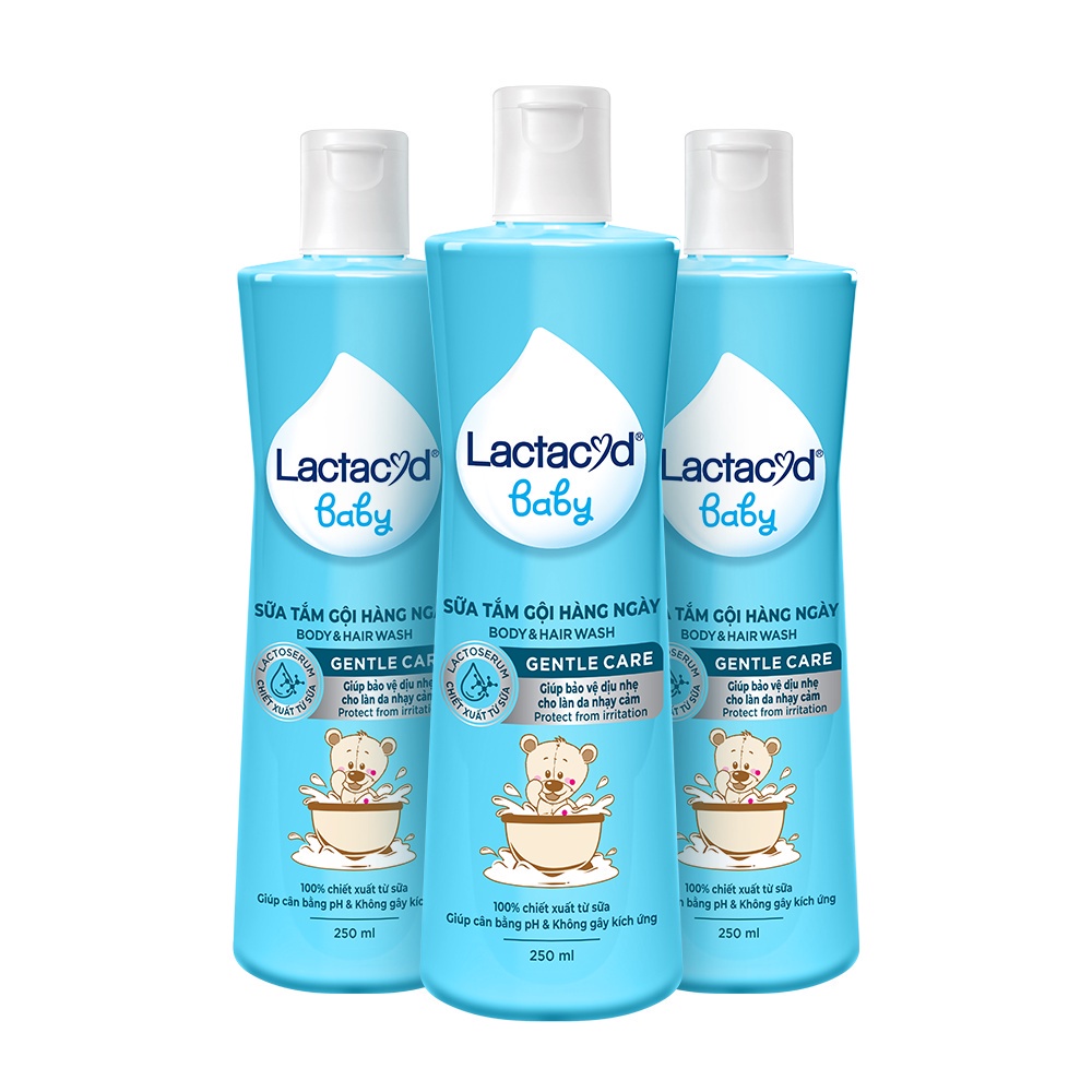 Bộ 3 chai Sữa Tắm Gội Trẻ Em Lactacyd Baby Gentle Care Bảo Vệ Dịu Nhẹ Cho Làn Da Nhạy Cảm 250ml/chai