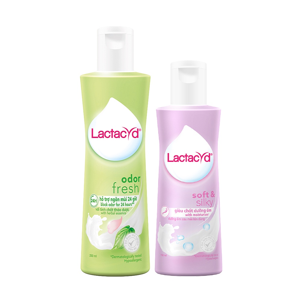 Bộ Dung Dịch Vệ Sinh Phụ Nữ Lactacyd Odor Fresh Ngăn Mùi 24H 250ml + Soft & Silky Dưỡng Ẩm 150ml