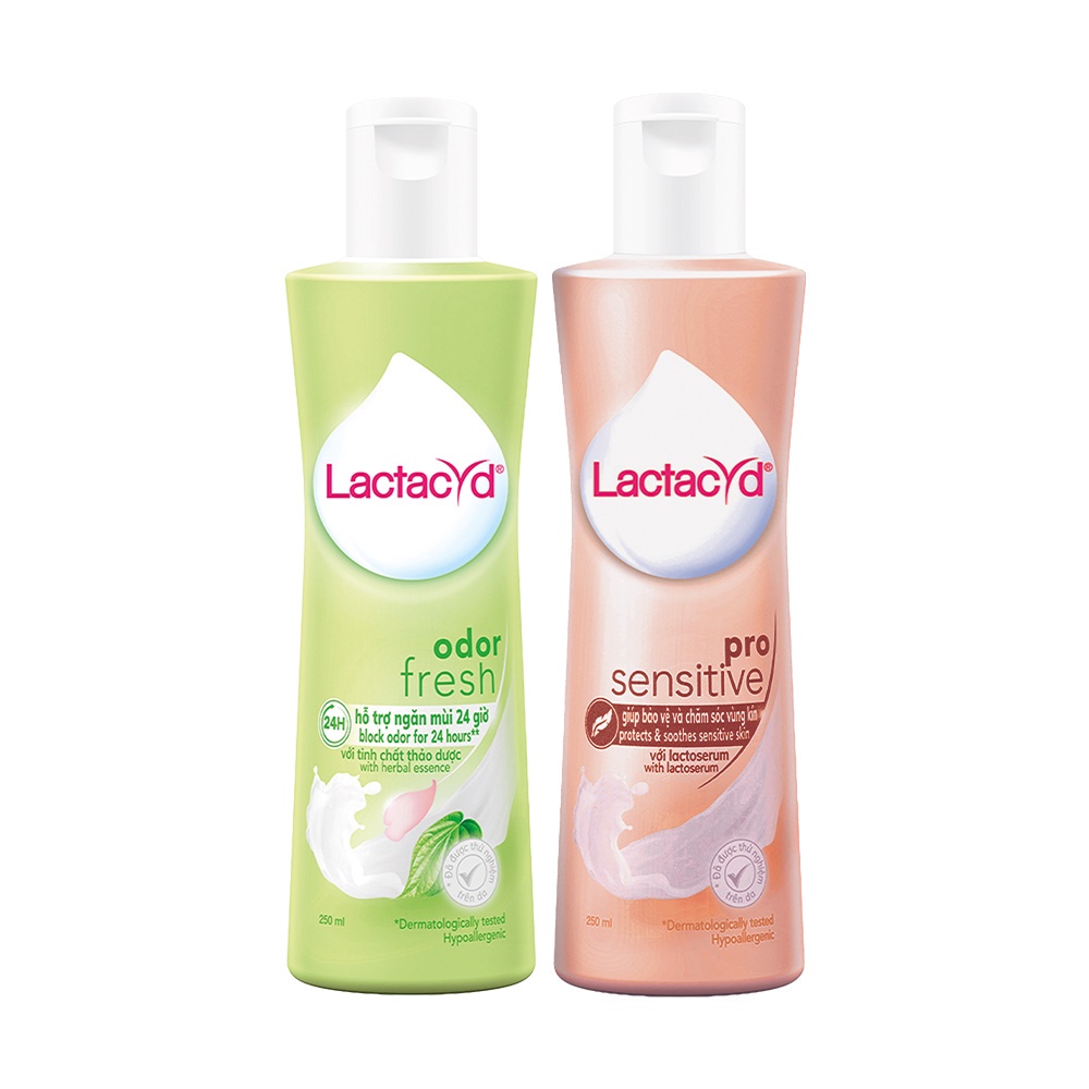 Bộ Dung Dịch Vệ Sinh Phụ Nữ Lactacyd Odor Fresh Ngăn Mùi 24H 250ml + Pro Sensitive Cho Da Nhạy Cảm 250ml