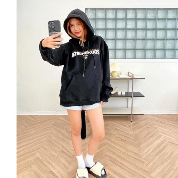 Áo Hoodie Nỉ Bông Form Rộng Nam Nữ Unisex Dáng Oversize Xám Tiêu In Chữ Retroments