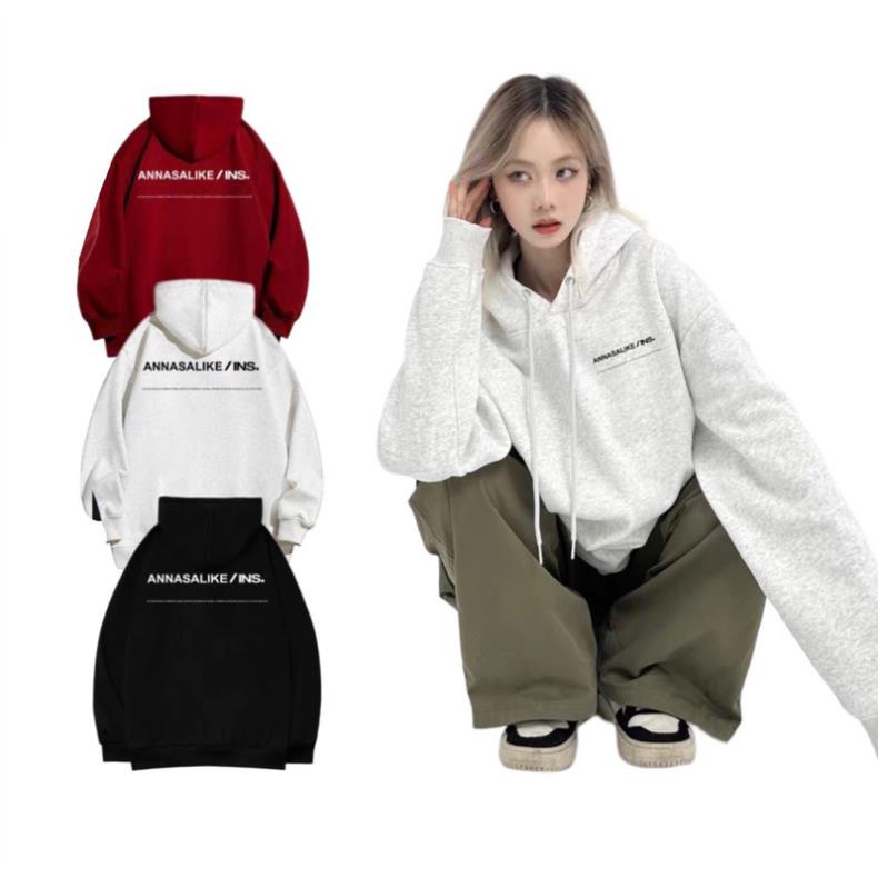 Áo Hoodie Nỉ Bông Form Rộng Nam Nữ Unisex Dáng Oversize Xám Tiêu In Chữ " ANCHI"