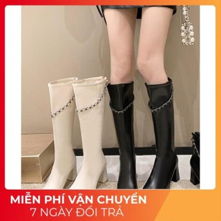(S220) Bốt đùi nữ khóa dây xích sau gót cao 7 phân (Mã 8815 - CỔ THẲNG) sale 15.11