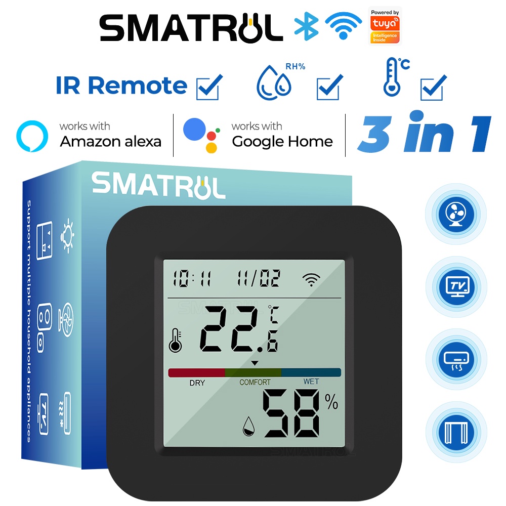 SMATRUL Tuya Wifi Thông Minh Cảm Biến Nhiệt Độ Và Độ Ẩm Lndoor Nhiệt Kế Nhiệt Kế Màn Hình LCD Điện Tử Hỗ Trợ Alexa Google Home