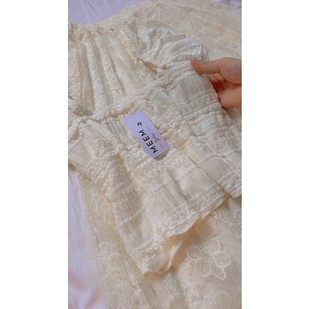 Set áo chân váy ren tiểu thư, set váy trắng nữ vải ren, set đồ nữ sang chảnh, set chân váy dáng dài Loga store_ L668
