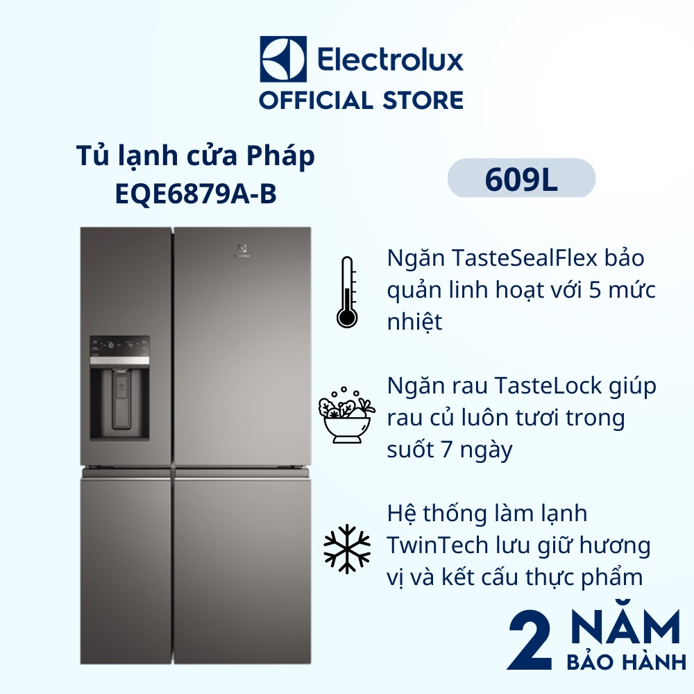Tủ Lạnh Electrolux Inverter Cửa Pháp 609 Lít - EQE6879A-B - Lấy đá ngoài